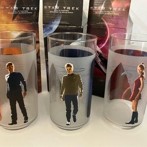 Lot of 3 Star Trek Movie collectors drinking glasses (2008) Kirk, Spock, Uhura